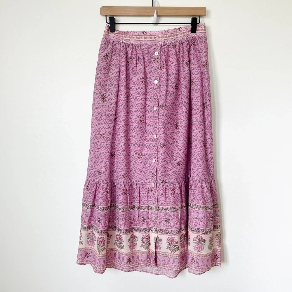 NEW Xirena Taryn Cotton Silk Midi Skirt Pink Posey Womens Medium - Picture 1 of 11